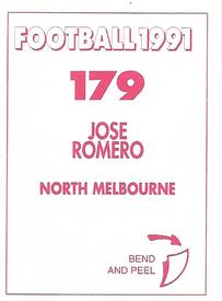 1991 Select AFL Stickers #179 Jose Romero Back
